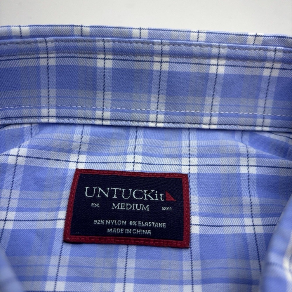 UNTUCKit Zonte Blue Plaid Performance Stretch Men's Medium Button Down Shirt - Picture 7 of 8